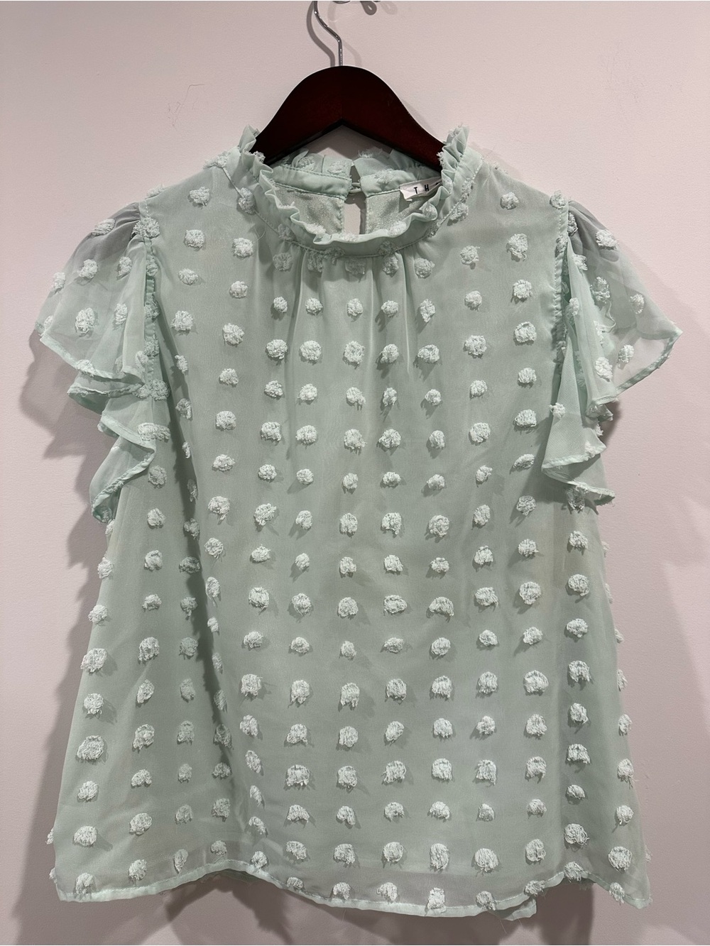 THML Mint Ruffle Dot Flutter Sleeve Blouse